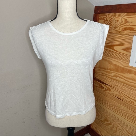 Frame White 100% Linen Short Cuffed Cap Sleeve Tee T-Shirt Top Extra Small - Picture 2 of 11